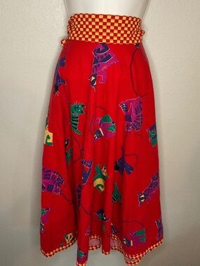 Vintage Jeanne Marc 80s Novelty print Swing Maxi Skirt Cat Print Size XL